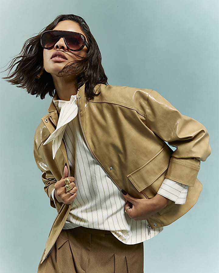 beige vinile collo a giacca bomber
