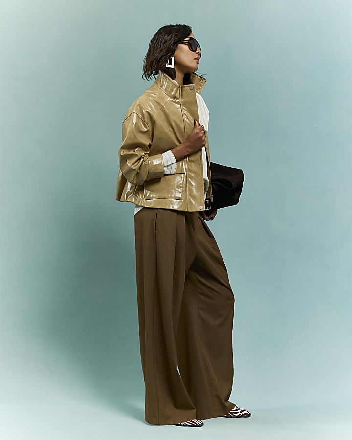 beige vinile collo a giacca bomber