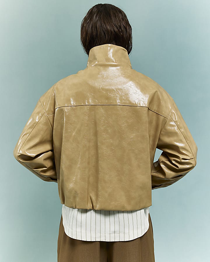 beige vinile collo a giacca bomber
