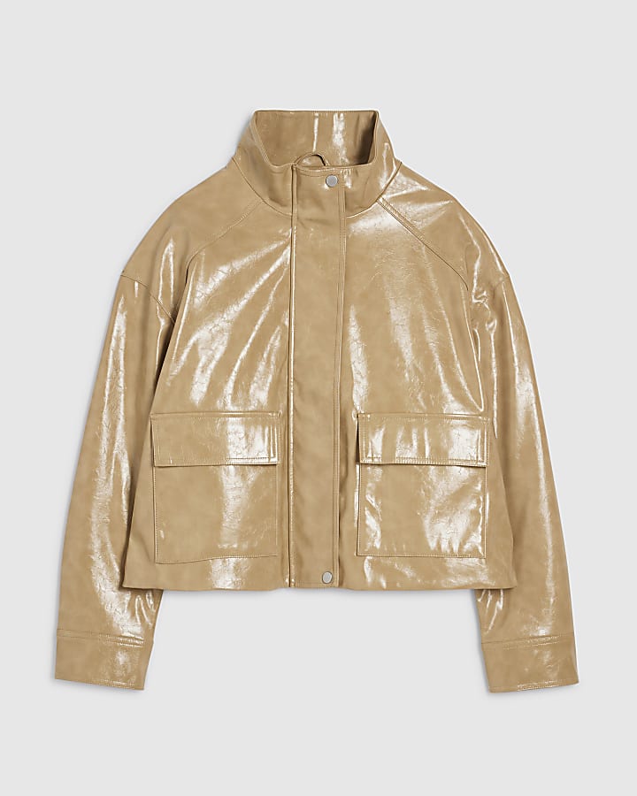 beige vinile collo a giacca bomber