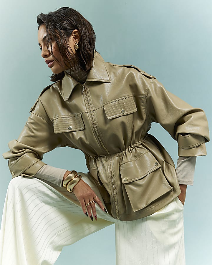 beige utilità di vita cinched giacca