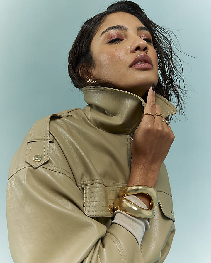 beige utilità di vita cinched giacca