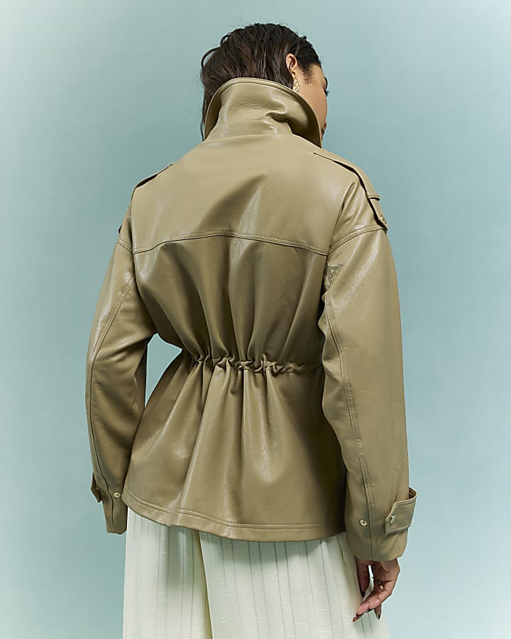 beige utilità di vita cinched giacca