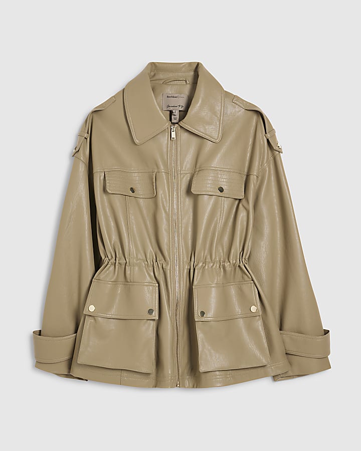 beige utilità di vita cinched giacca