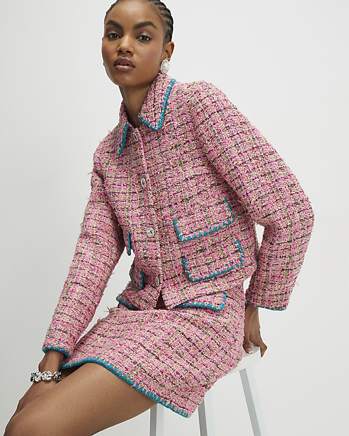 rosa whipstitch boucle trofeo giacca