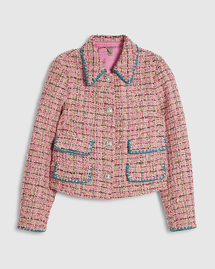rosa whipstitch boucle trofeo giacca