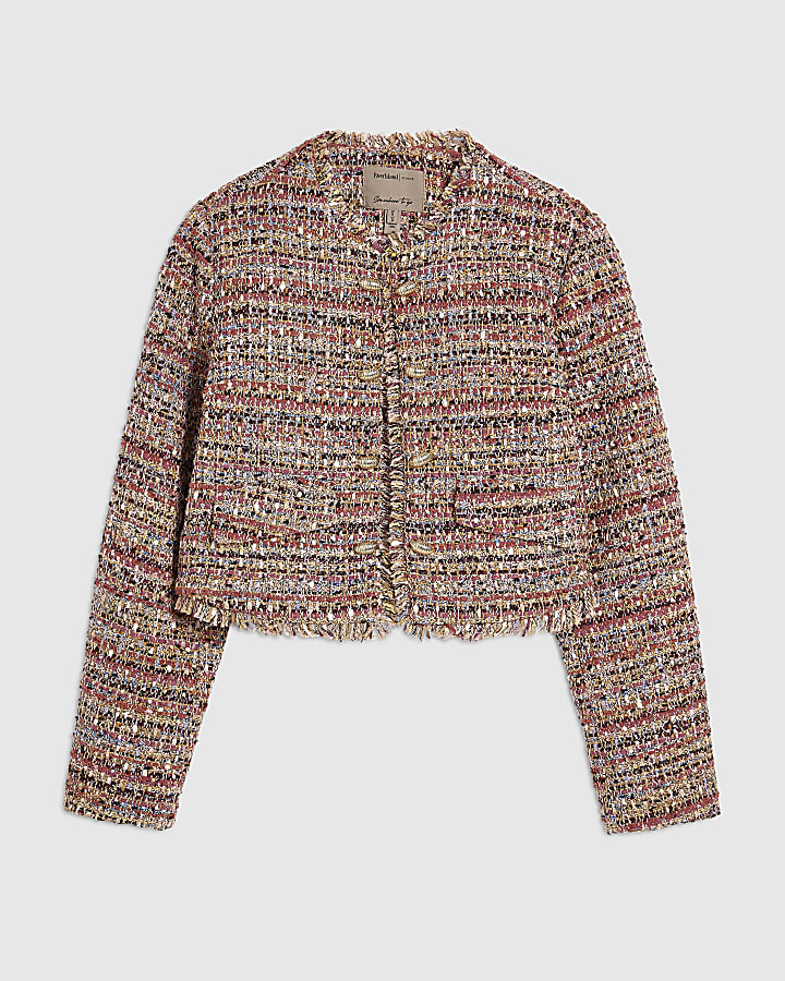 rosso boucle bordo della giacca