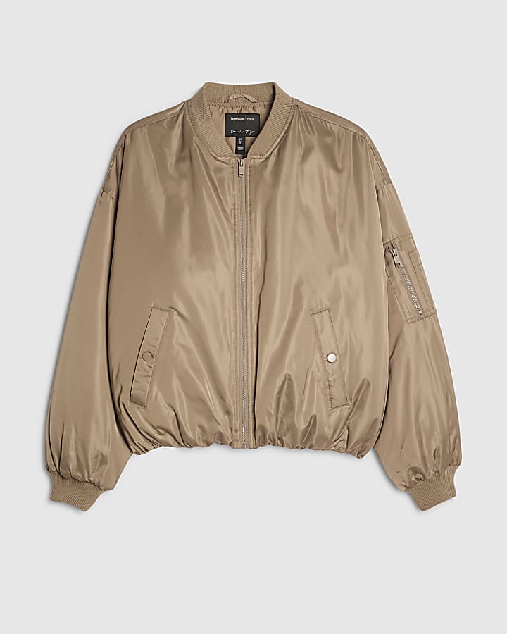 marrone oversize orlo bolla bomber jacket
