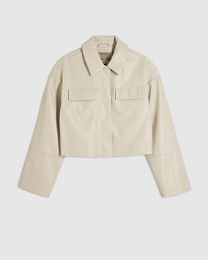 crema finta pelle ritagliata overshirt