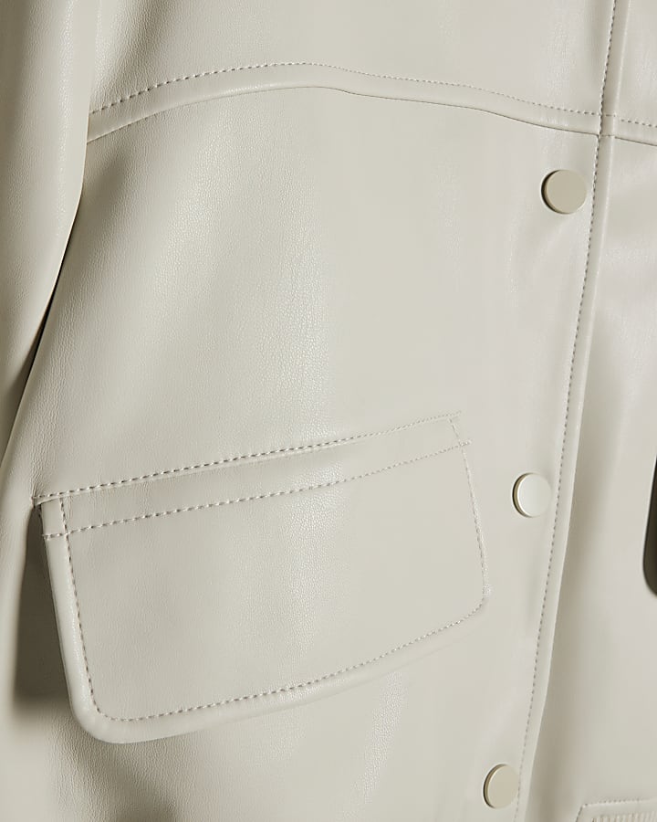 crema finta pelle ritagliata giacca bomber