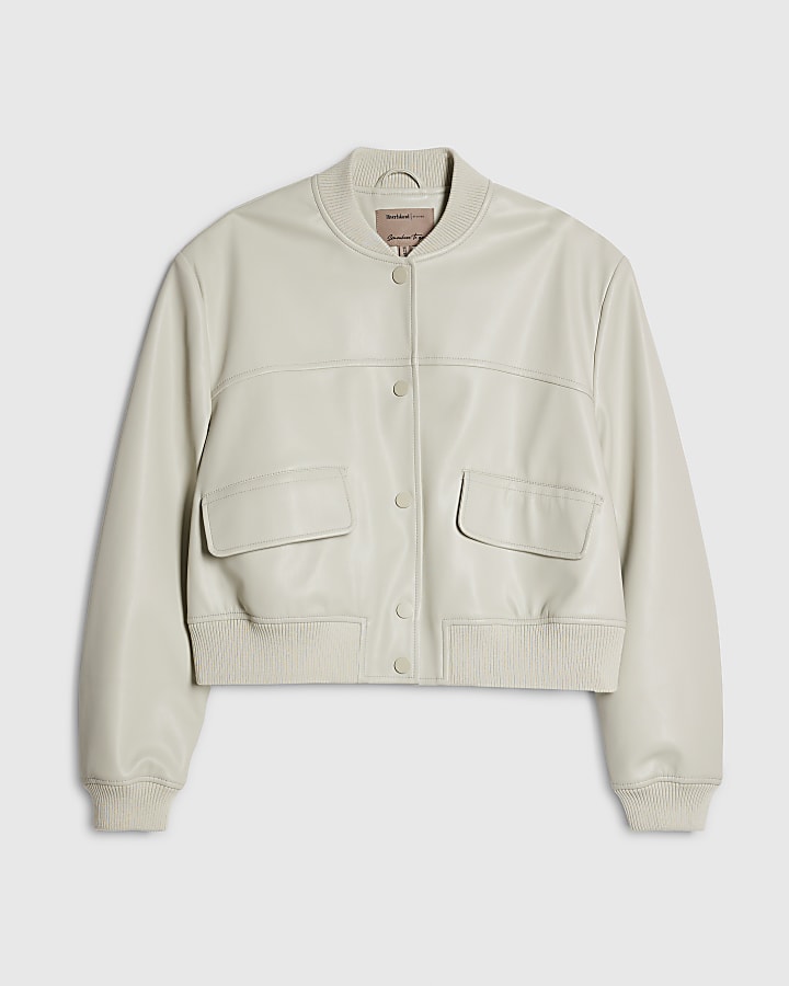 crema finta pelle ritagliata giacca bomber