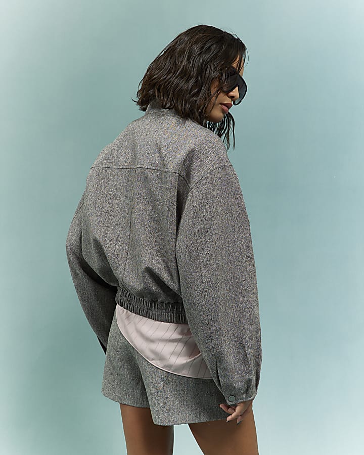 marrone collo a orlo bolla bomber jacket