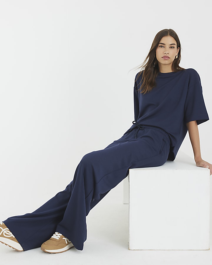 navy premium a vita alta gamba larga jogging