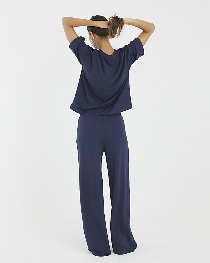 navy premium a vita alta gamba larga jogging