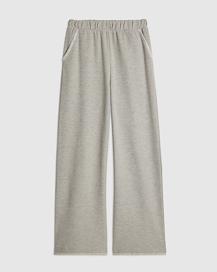 grigio accogliente whipstitch gamba larga jogging