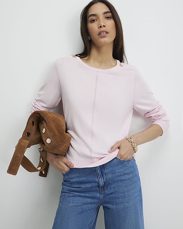 rosa manica lunga maglia top