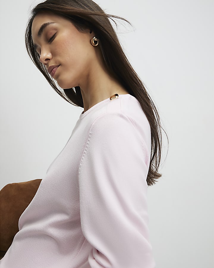 rosa manica lunga maglia top
