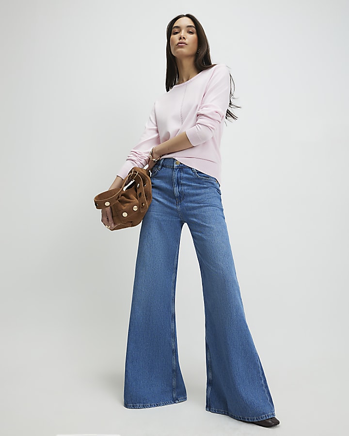 rosa manica lunga maglia top