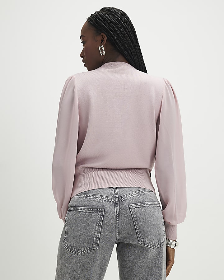 rosa maglia ibrido top a manica lunga