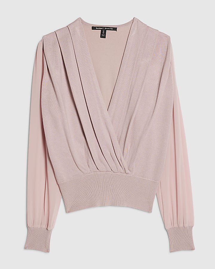 rosa maglia ibrido top a manica lunga