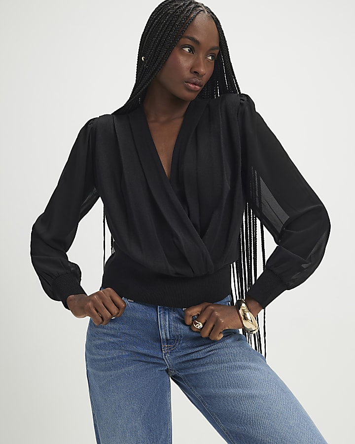 maglia nera hybrid long sleeve top