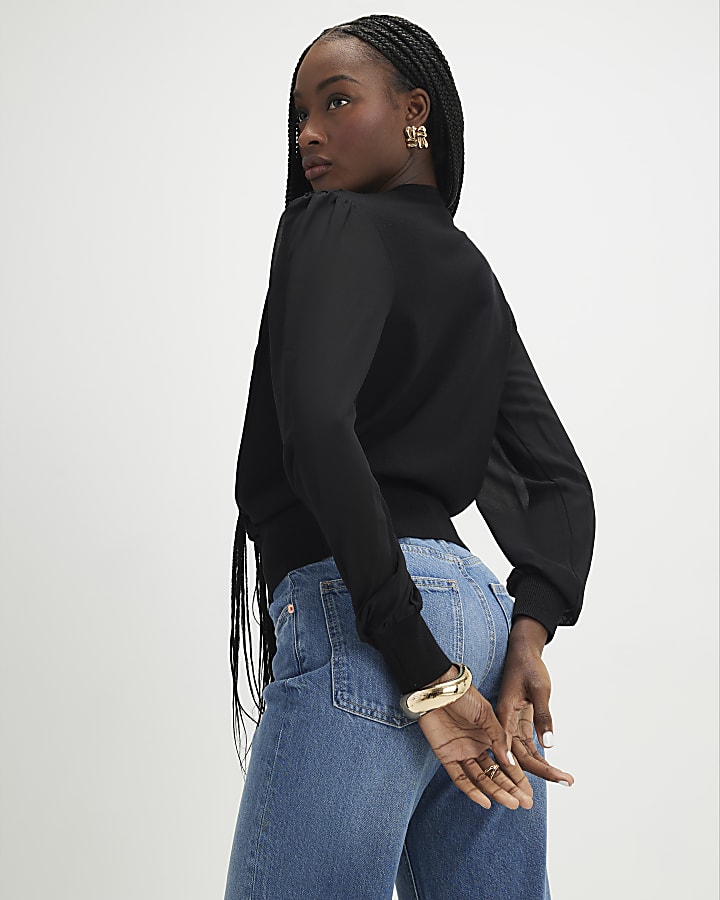 maglia nera hybrid long sleeve top