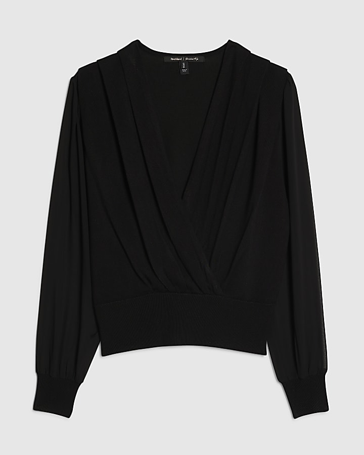 maglia nera hybrid long sleeve top