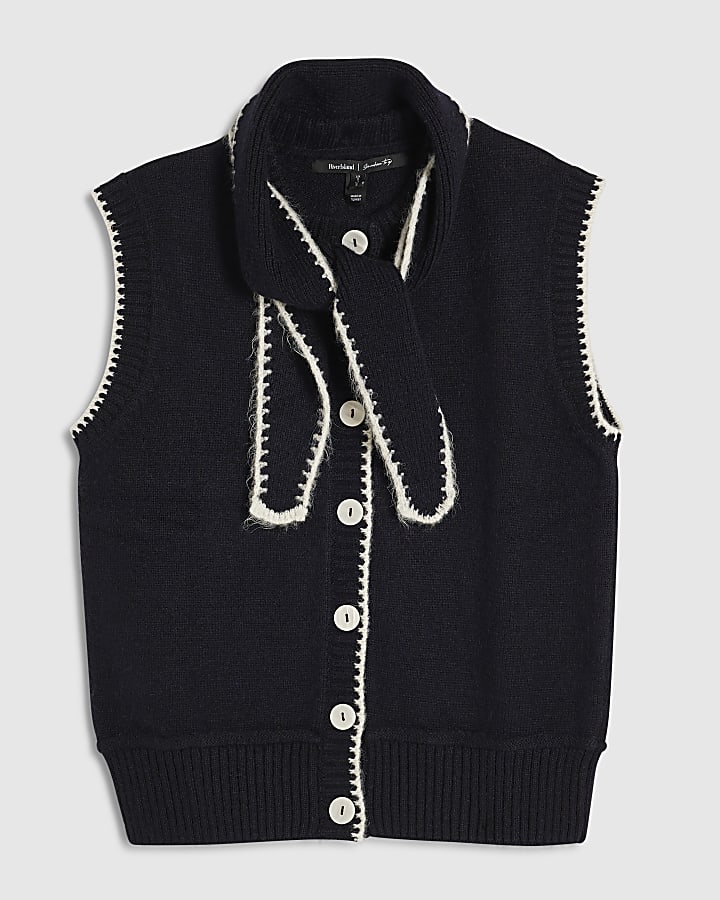 navy cravatta in maglia collo gilet