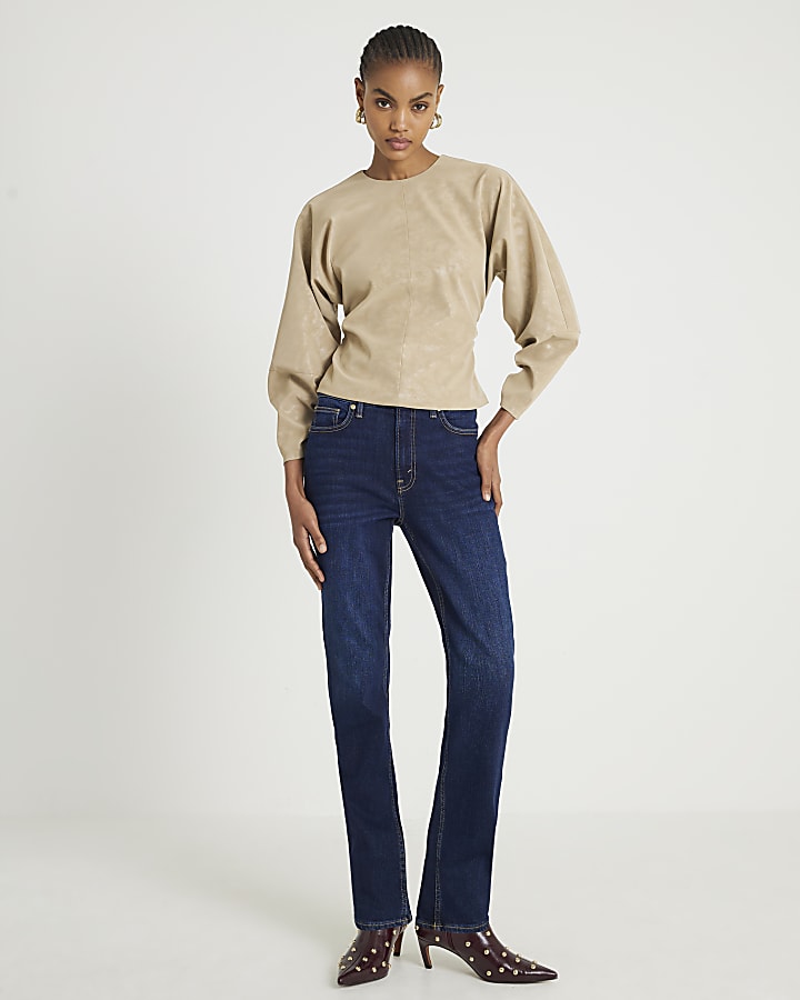 beige in ecopelle batwing top a manica lunga