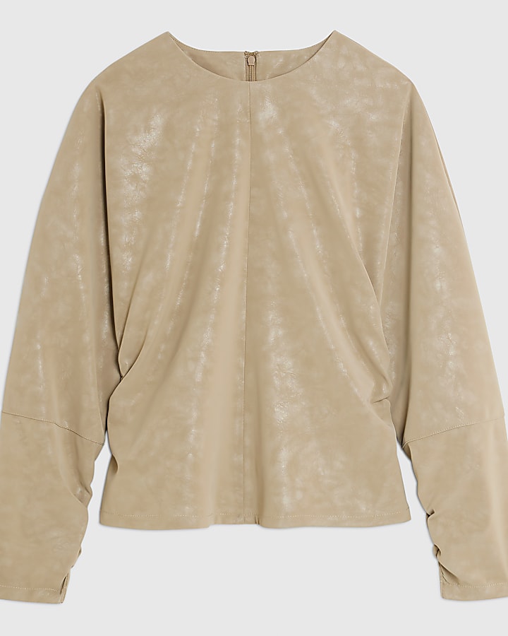beige in ecopelle batwing top a manica lunga