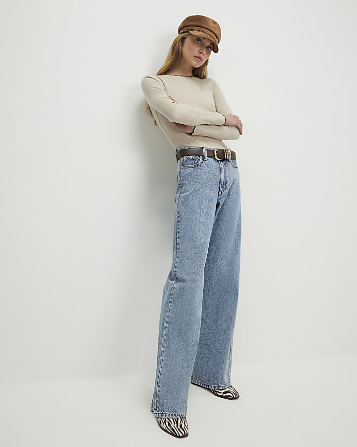beige pettine trim long sleeve top