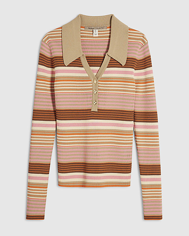 rosa maglia a righe a maniche lunghe polo top