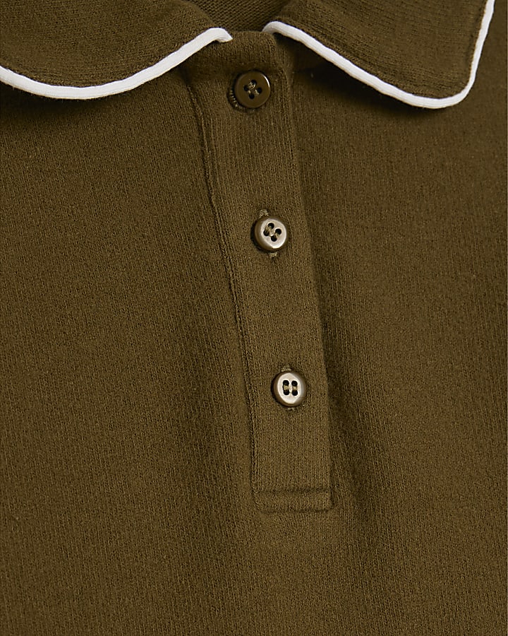 kaki a maniche lunghe accogliente tipped polo shirt