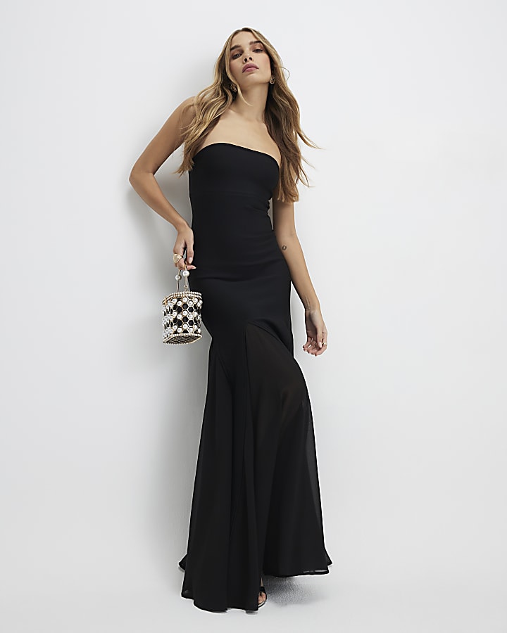 nero aderente gonna a godet maxi dress
