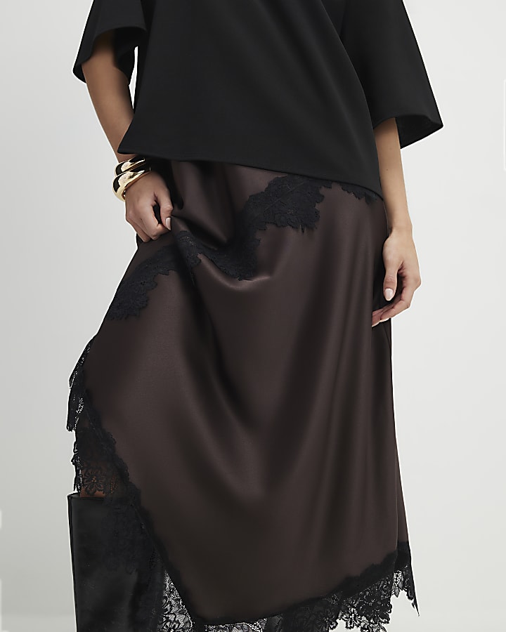 petite marrone pizzo hybrid t-shirt maxi dress