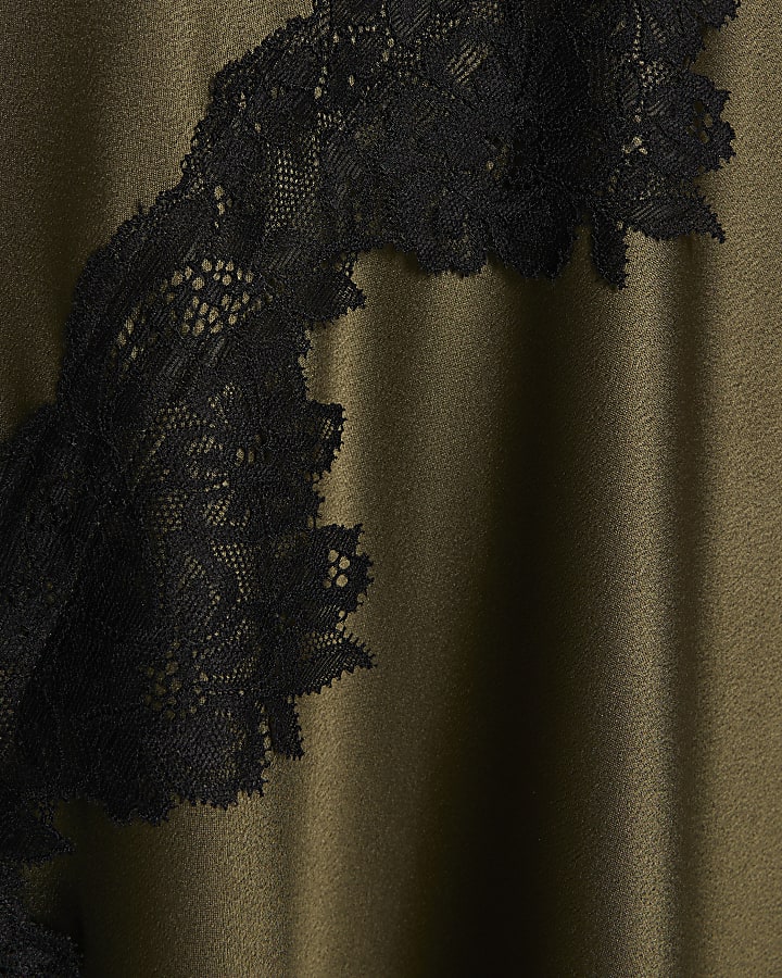 khaki pizzo ibrido drappo maxi dress