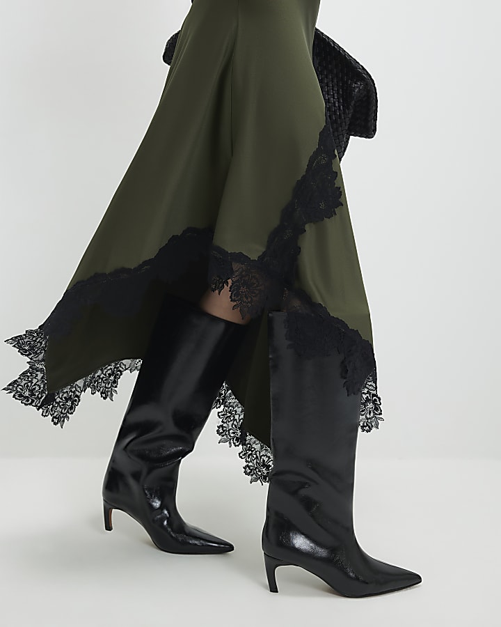 petite khaki pizzo ibrido drappo maxi dress
