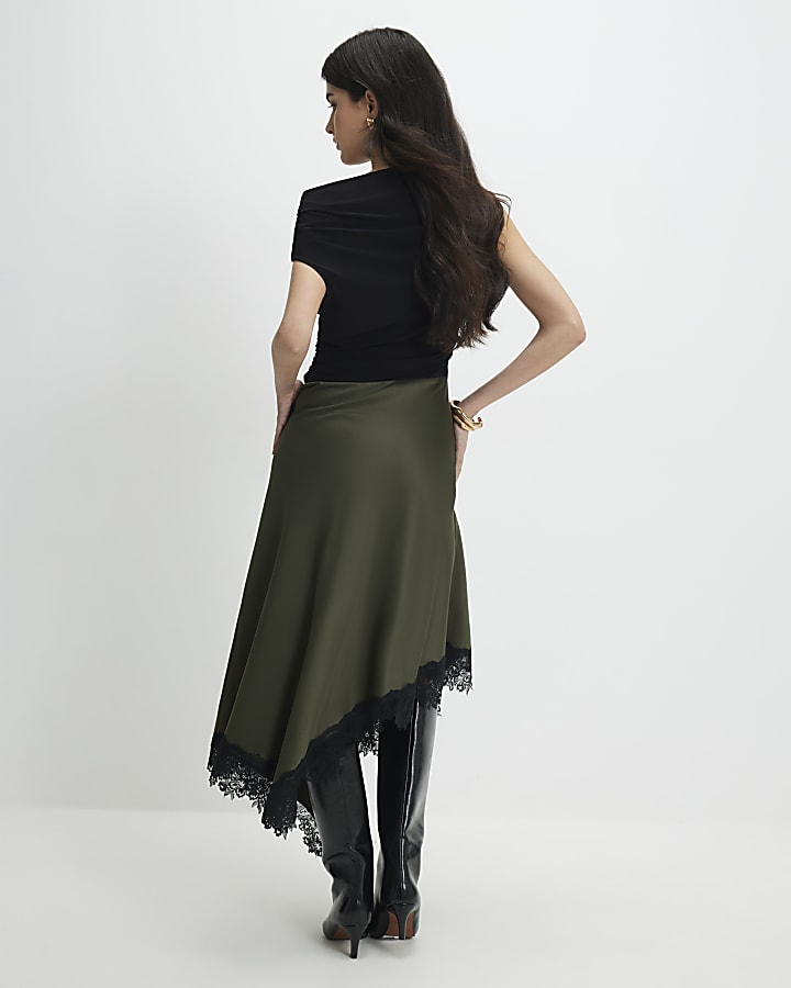 petite khaki pizzo ibrido drappo maxi dress