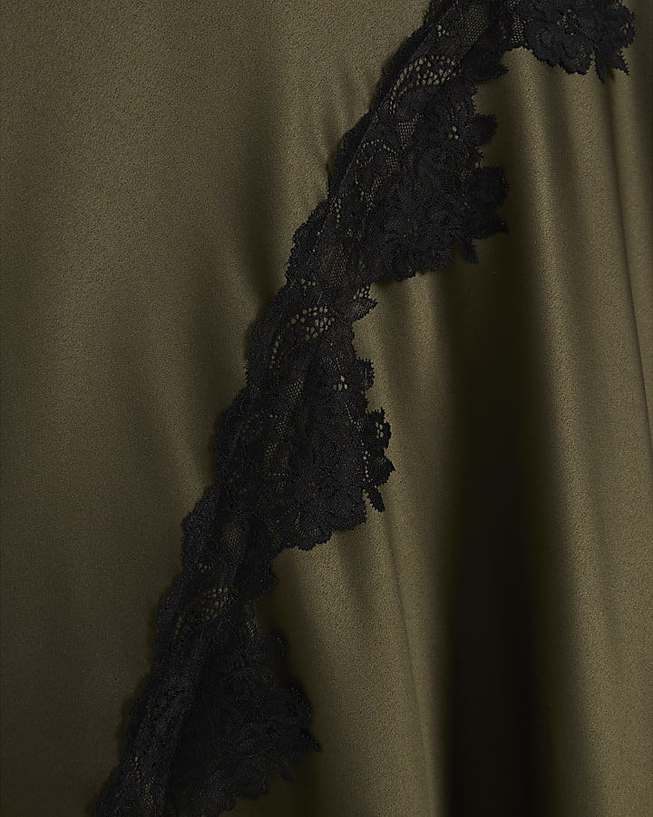 petite khaki pizzo ibrido drappo maxi dress