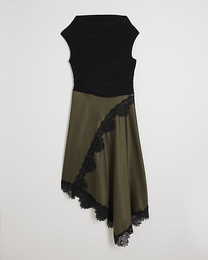 petite khaki pizzo ibrido drappo maxi dress