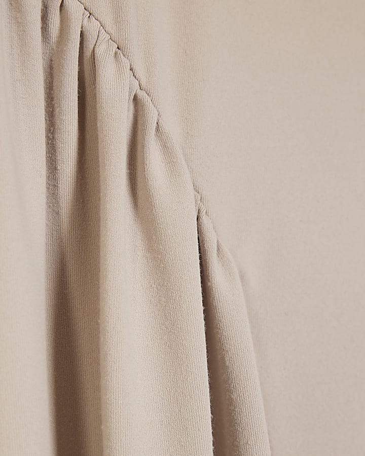 beige manica corta sciancrata maxi dress