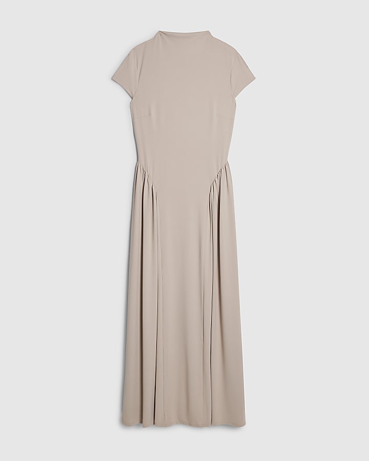 beige manica corta sciancrata maxi dress