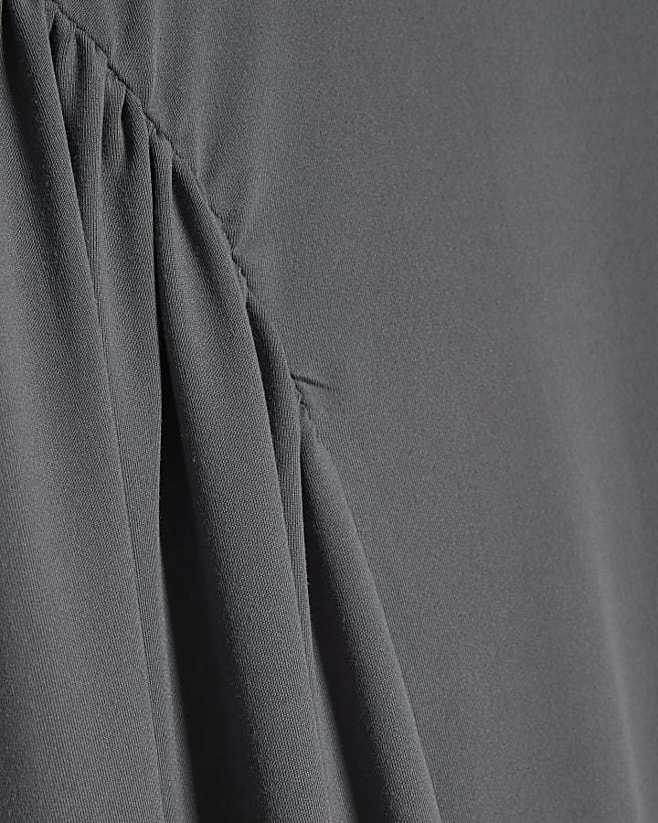 grigio manica corta sciancrata maxi dress