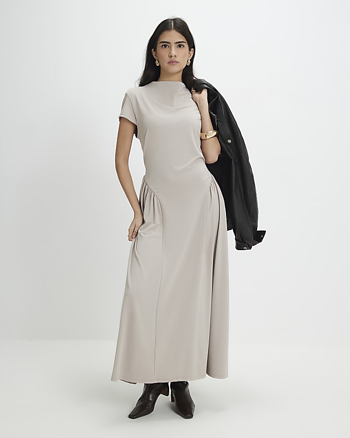 petite beige sciancrata maxi dress