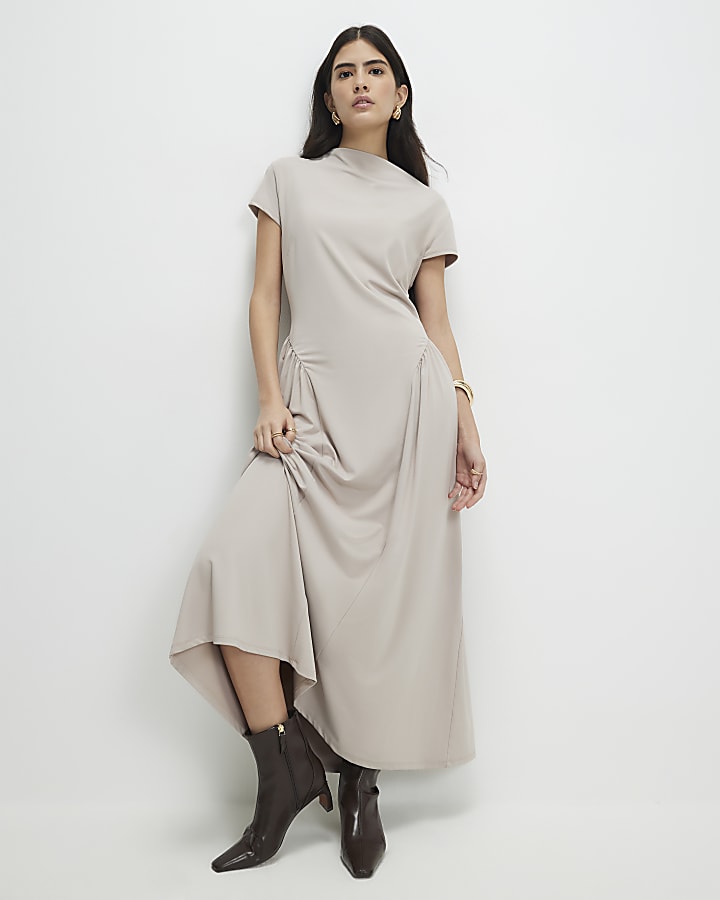 petite beige sciancrata maxi dress