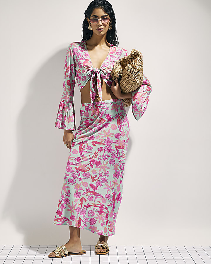 verde floreale maxi gonna spiaggia