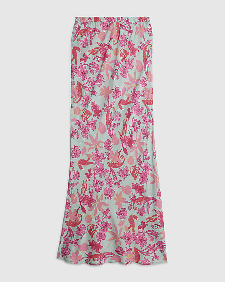 verde floreale maxi gonna spiaggia