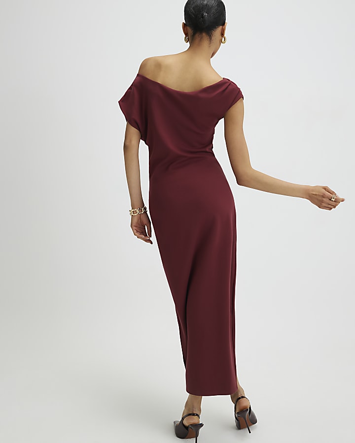 stretch rosso drappeggiato midi dress