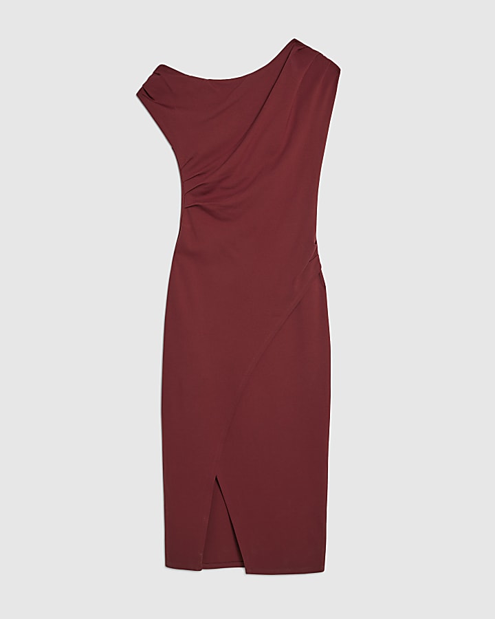 stretch rosso drappeggiato midi dress