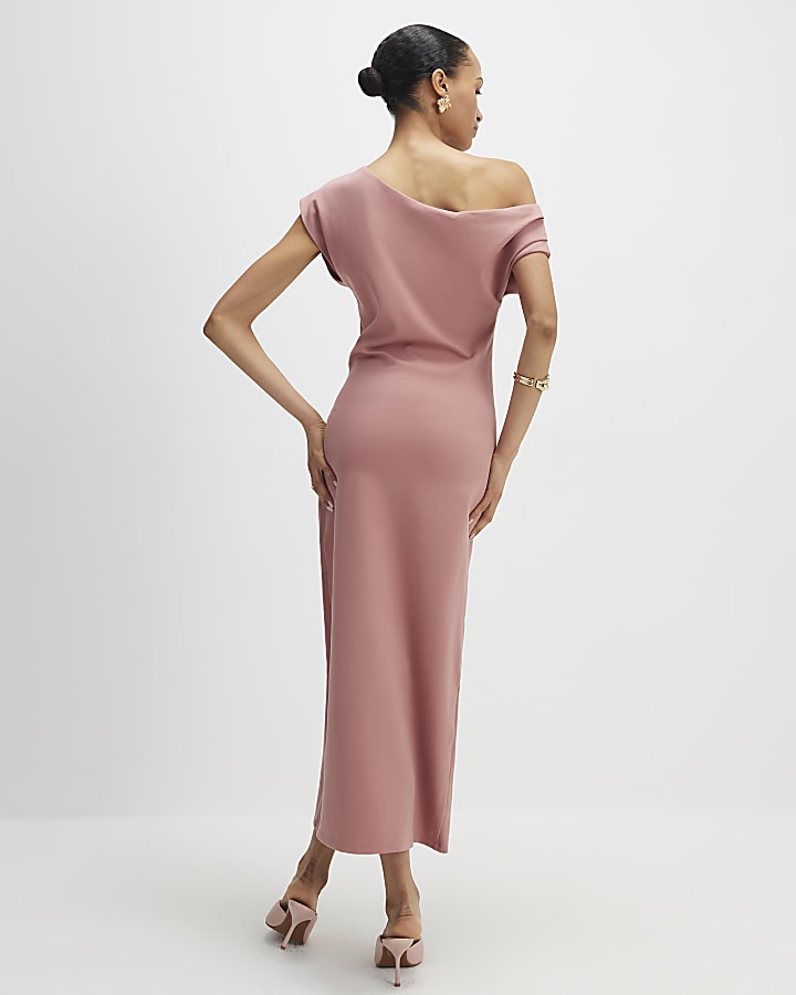 stretch rosa drappeggiato midi dress